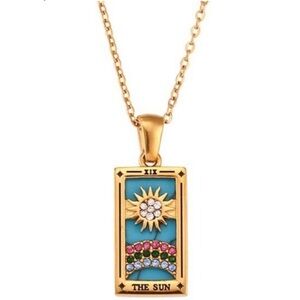 NEW 14K Gold Anthropologie Sun Tarot Card Pendant Necklace